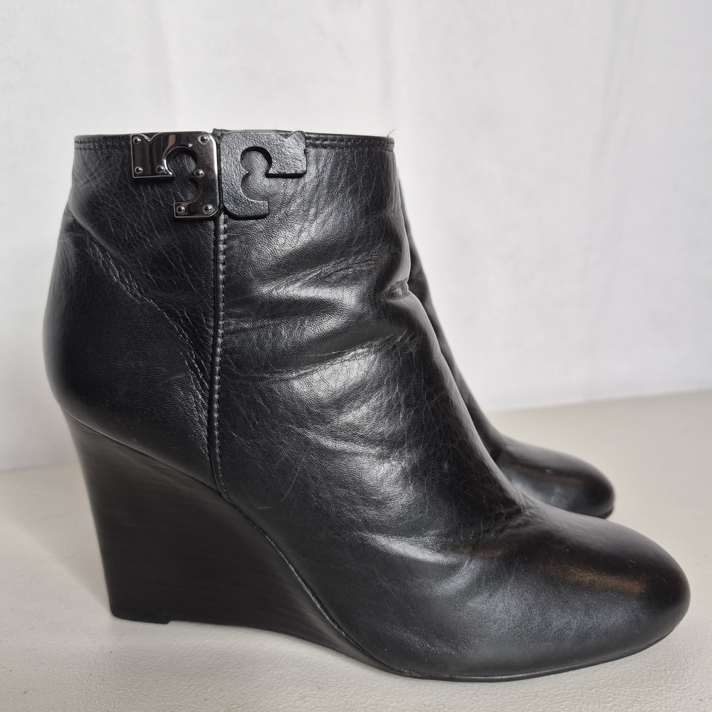Tory Burch Lowell Leather Wedge Ankle Boots - Size 5.5